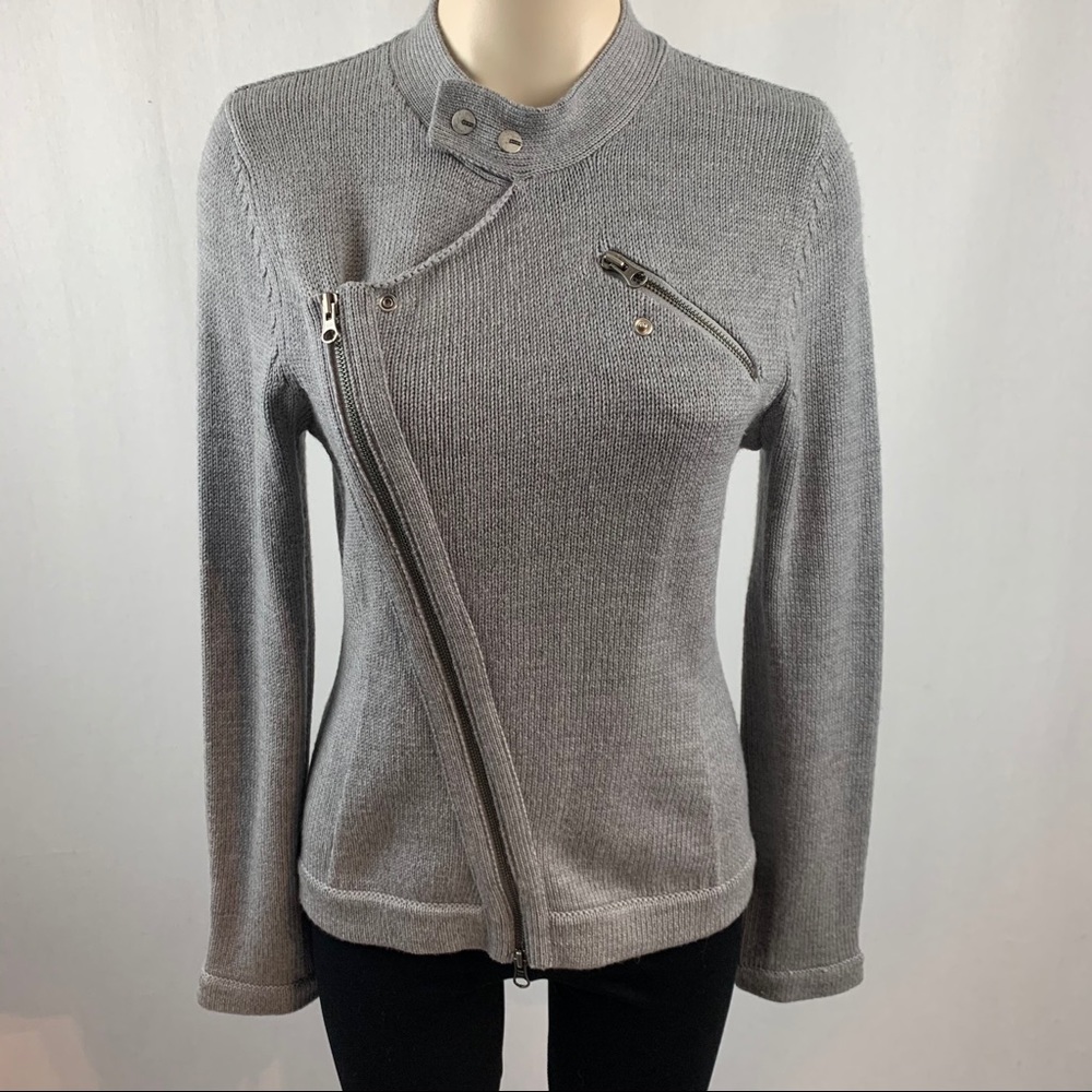 Gray Asymmetrical Zip Knit Sweater - Unbranded